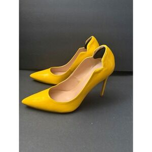 Coleter Yellow Patent Leather Scalloped Wavy Stiletto Pumps Pointed Toe Heel 37
